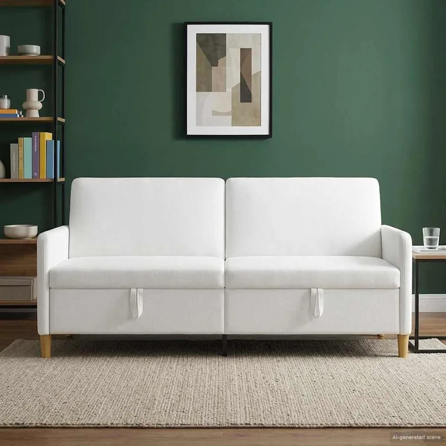 Sofa avec rangement Blanc 192 x 78 x 87 cm Polyester - 3