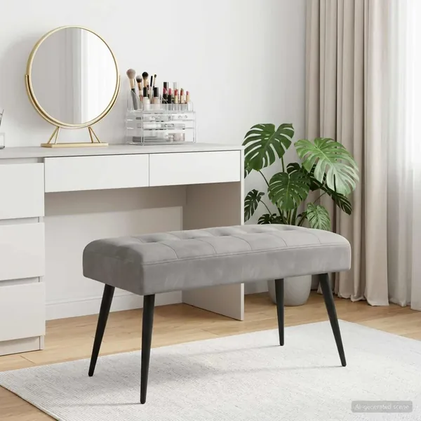 Banc avec capitonnage bouton Gris clair 80 x 40 x 46 cm Velours