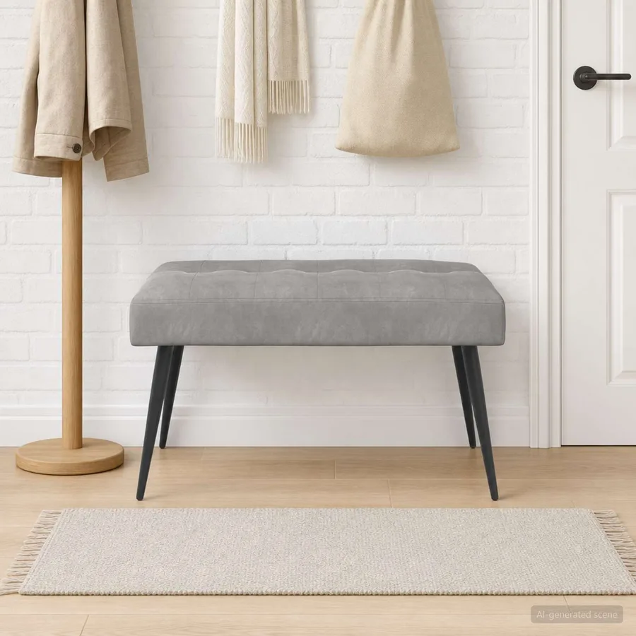 Banc avec capitonnage bouton Gris clair 80 x 40 x 46 cm Velours - 4