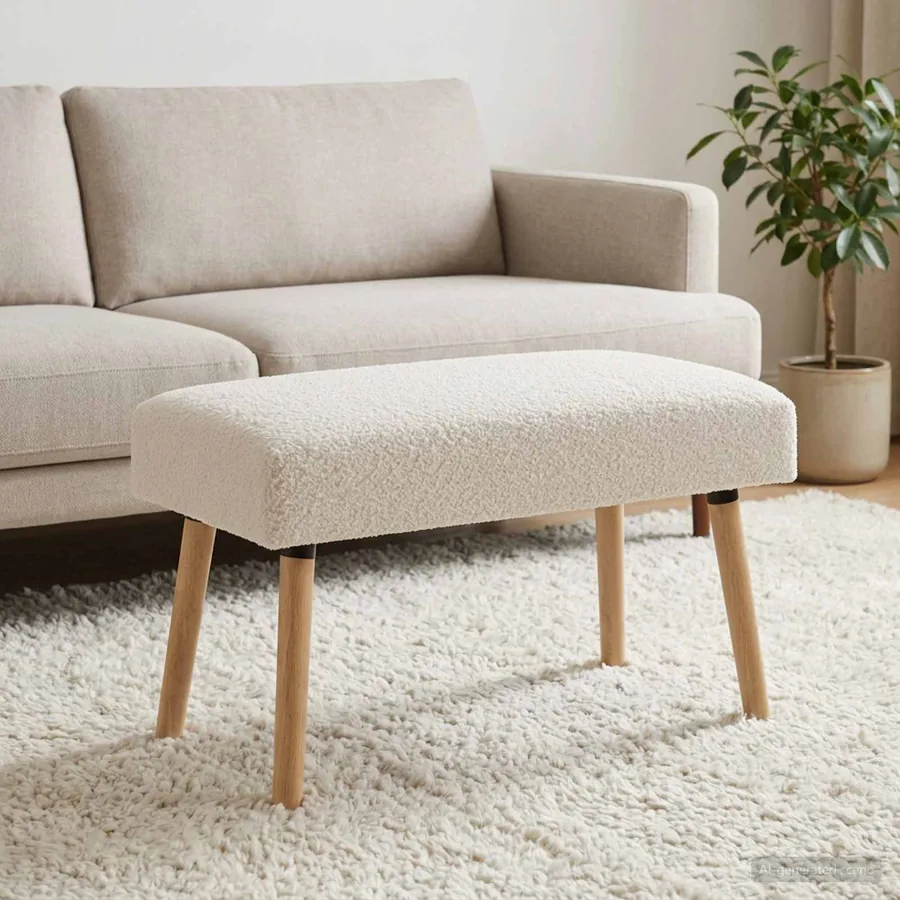 banc Uni Crème 80 x 40 x 46 cm Bouclé