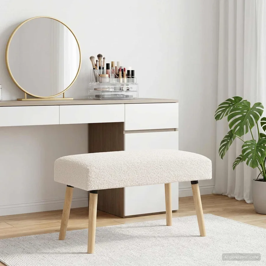 banc Uni Crème 80 x 40 x 46 cm Bouclé - 3