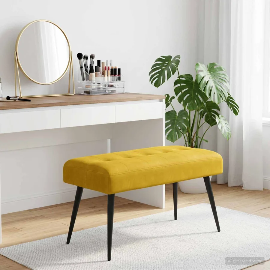 Banc avec capitonnage bouton Jaune 80 x 40 x 46 cm Velours