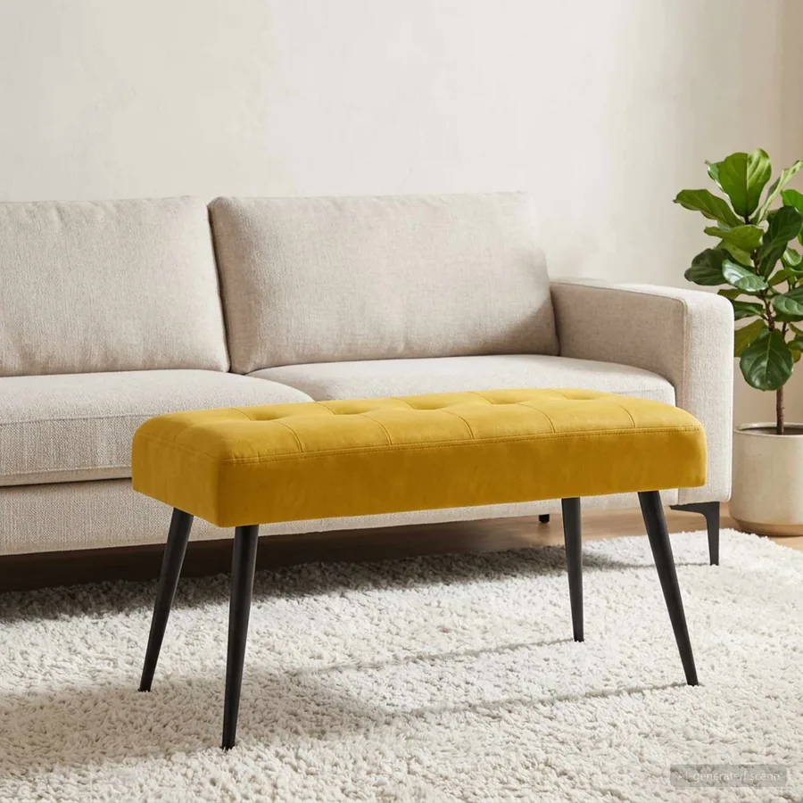 Banc avec capitonnage bouton Jaune 80 x 40 x 46 cm Velours - 3