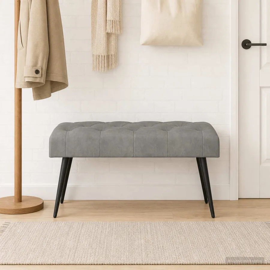 Banc avec capitonnage bouton Gris clair 80 x 40 x 46 cm Velours