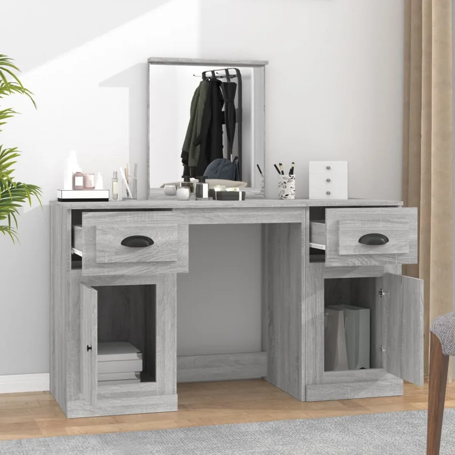 Coiffeuse avec miroir sonoma gris 130x50x132,5 cm - 3