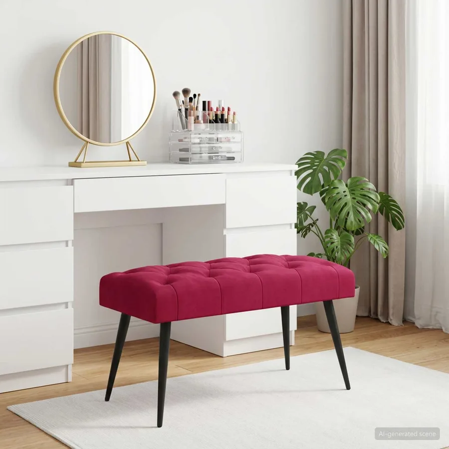 Banc avec capitonnage bouton Bordeaux 80 x 40 x 46 cm Velours - 3