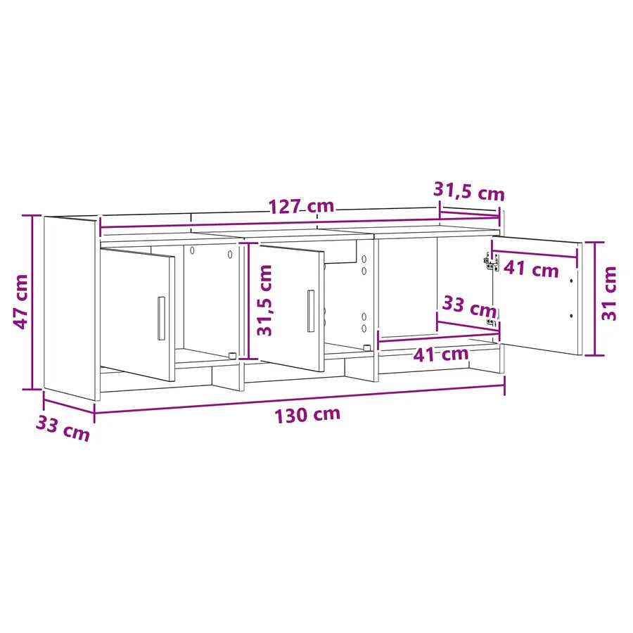 Meuble TV 130 x 33 x 47 cm Blanc Bois d'ingénierie - 11