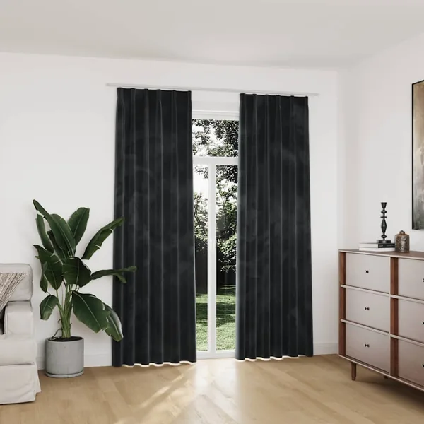 Rideaux occultants et crochet 2pcs Velours Anthracite 140x225cm