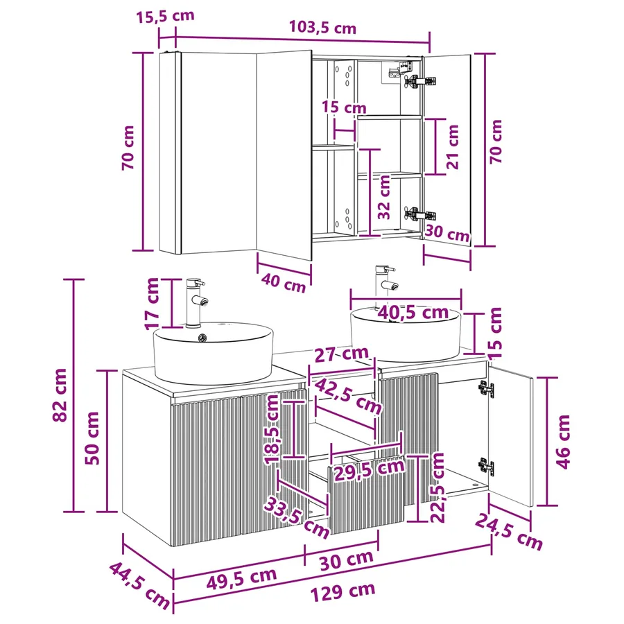 Ensemble d'armoire de salle de bain 4 pcs Blanc - 13