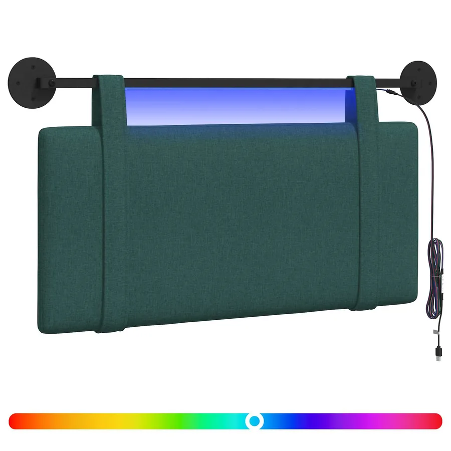 Tête de lit suspendue Avec lumière LED Vert foncé Tissu - 2