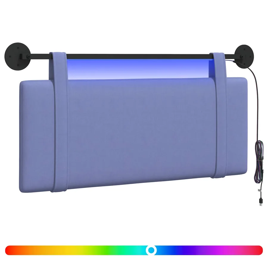 Tête de lit suspendue Avec lumière LED Bleu denim Tissu - 2