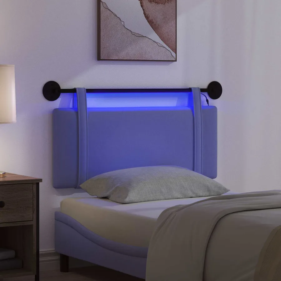 Tête de lit suspendue Avec lumière LED Bleu denim Tissu - 5
