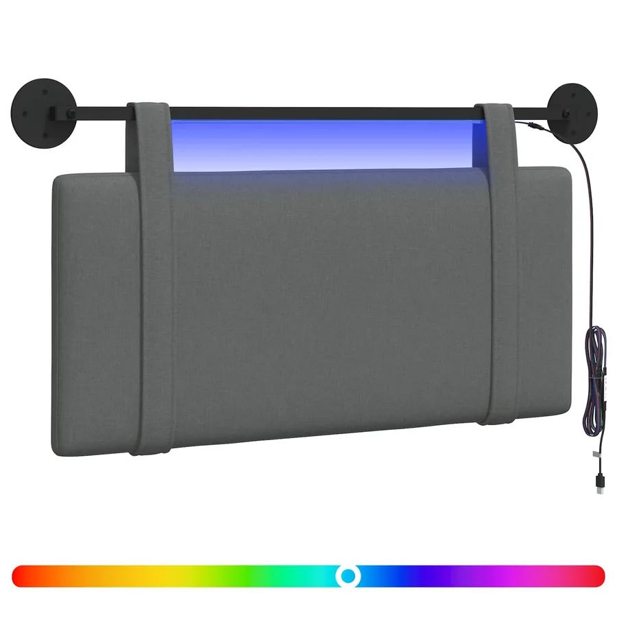 Tête de lit suspendue Avec lumière LED Gris foncé Tissu - 2
