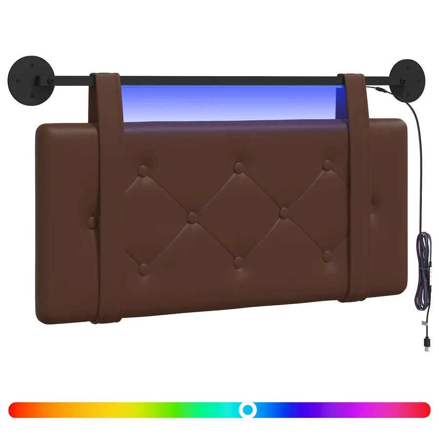 Tête de lit suspendue Avec lumière LED Marron Simili cuir - 2
