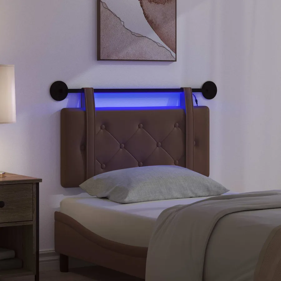 Tête de lit suspendue Avec lumière LED Marron Simili cuir - 5