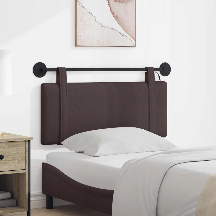 Tête de lit suspendue Avec lumière LED Marron foncé Tissu