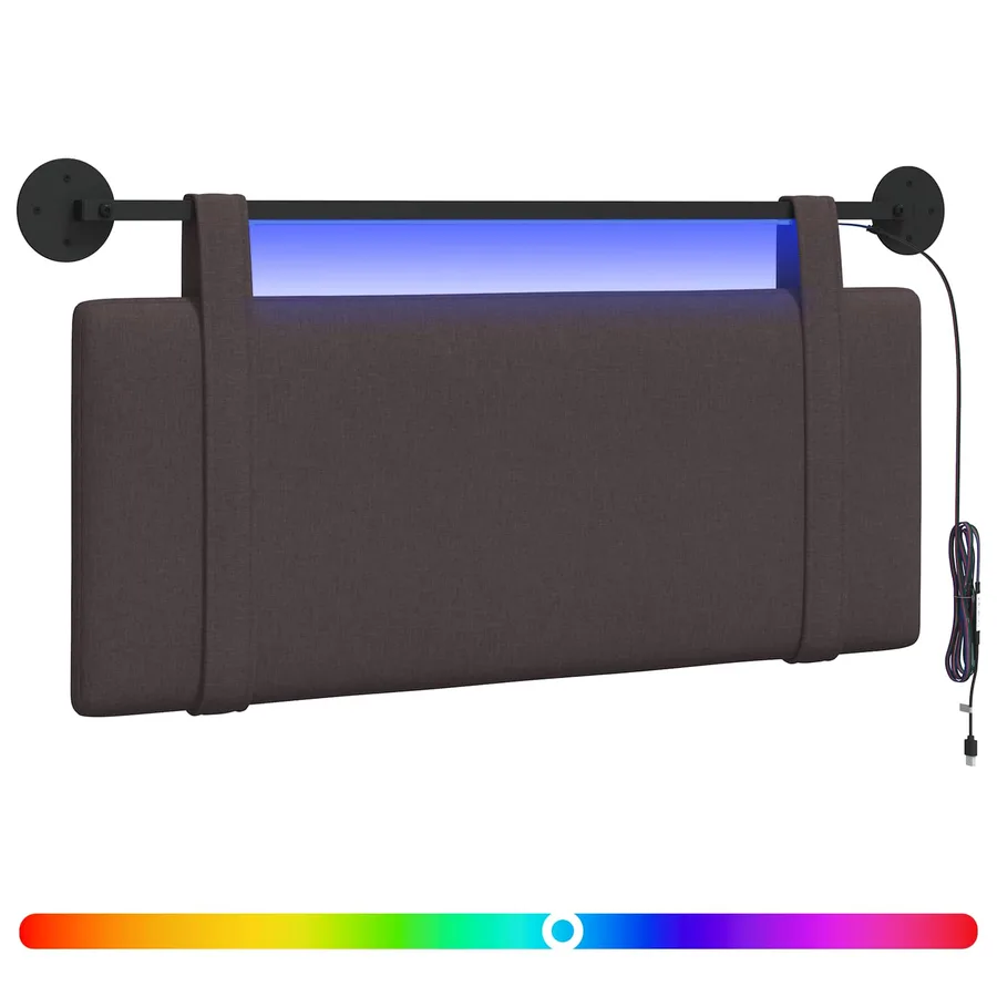 Tête de lit suspendue Avec lumière LED Marron foncé Tissu - 2