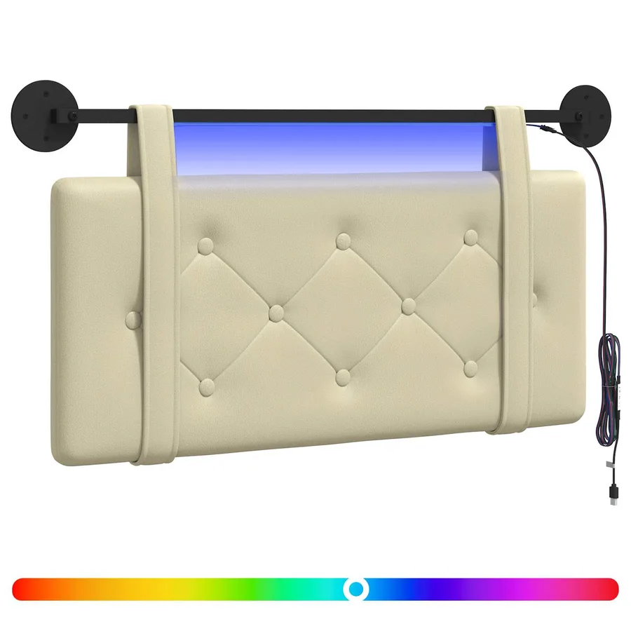 Tête de lit suspendue Avec lumière LED Crème Simili cuir - 2