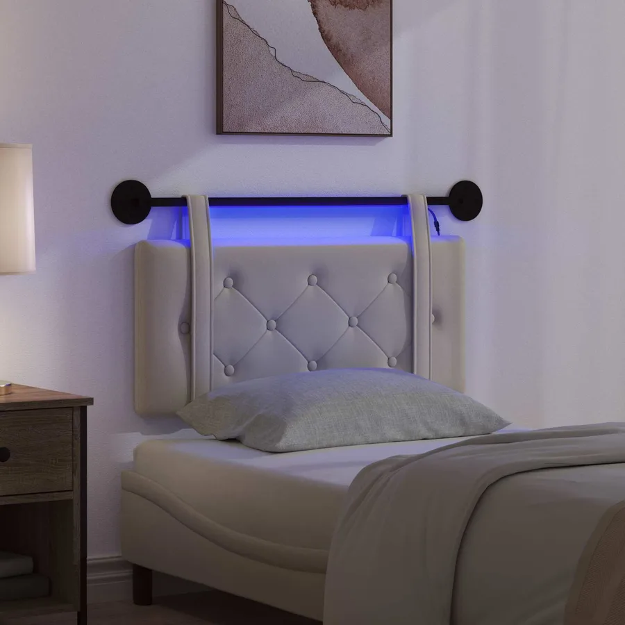 Tête de lit suspendue Avec lumière LED Crème Simili cuir - 5