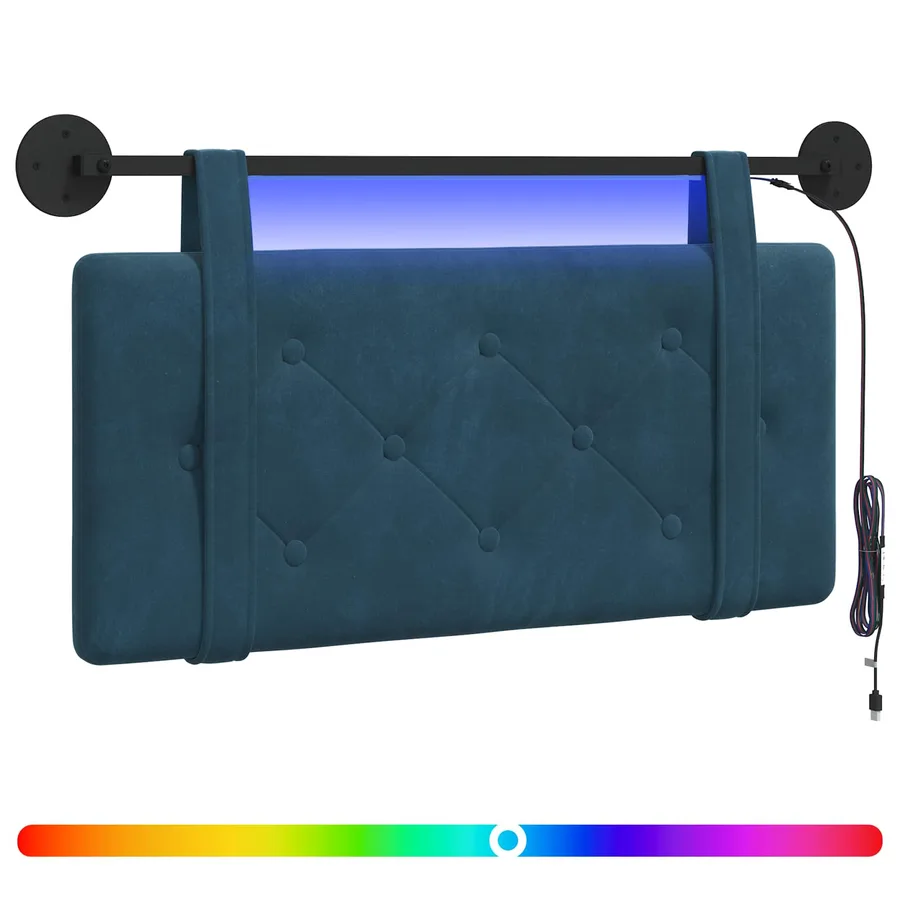 Tête de lit suspendue Avec lumière LED Bleu Velours - 2