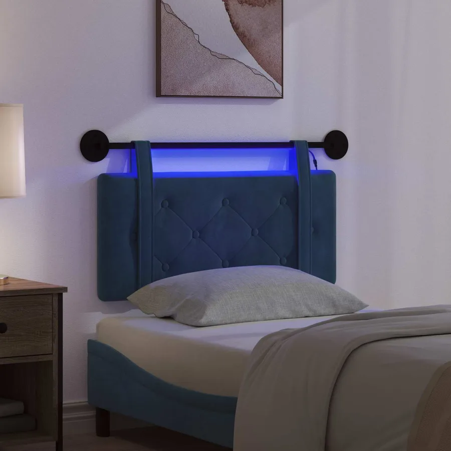 Tête de lit suspendue Avec lumière LED Bleu Velours - 5