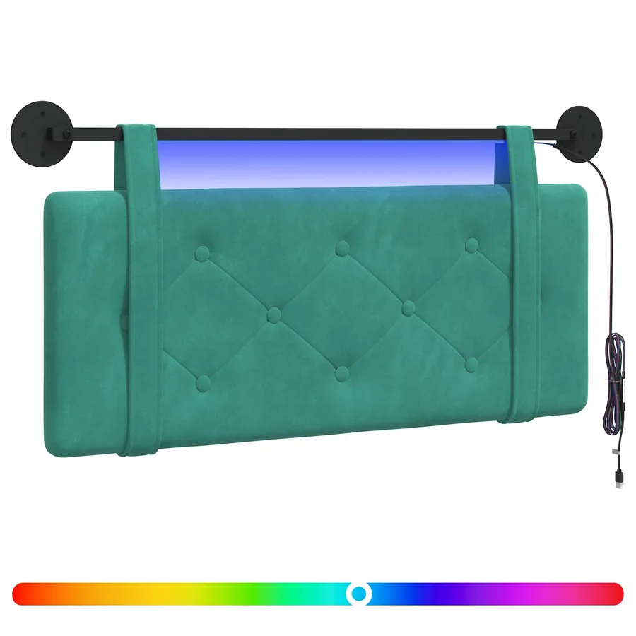 Tête de lit suspendue Avec lumière LED Turquoise Velours - 2