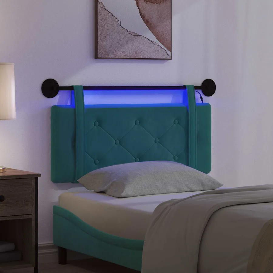 Tête de lit suspendue Avec lumière LED Turquoise Velours - 5