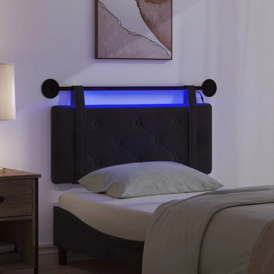 Tête de lit suspendue Avec lumière LED Noir Velours - 5