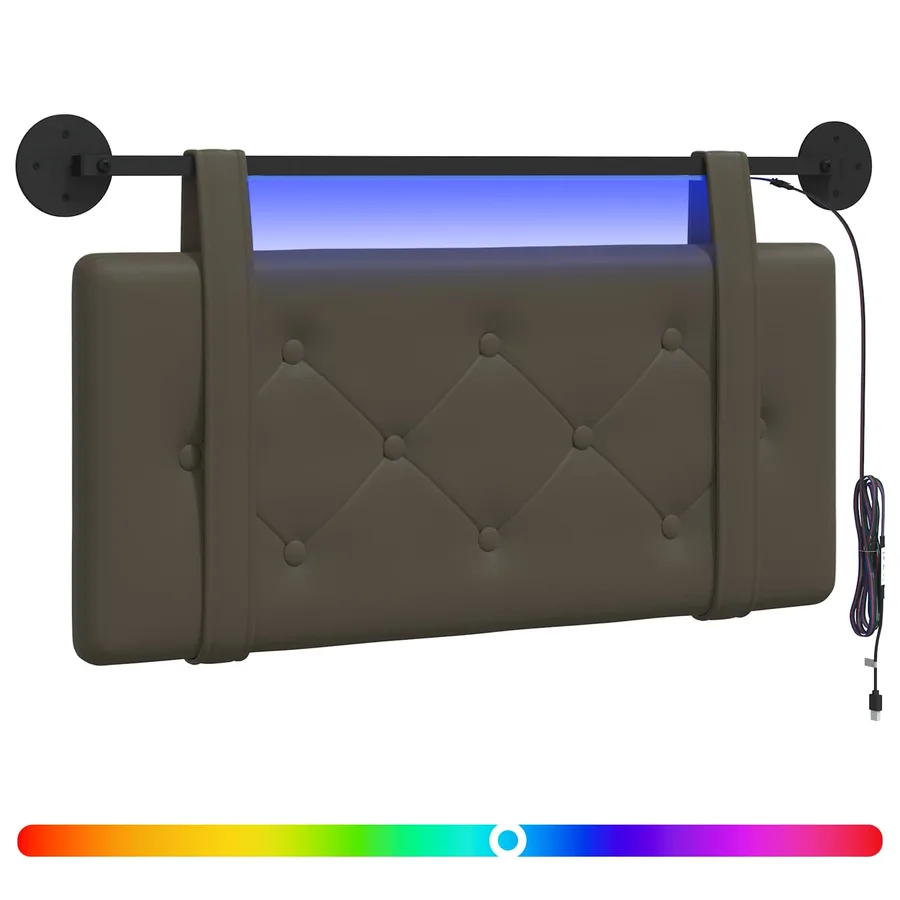 Tête de lit suspendue Avec lumière LED Gris Simili cuir - 2