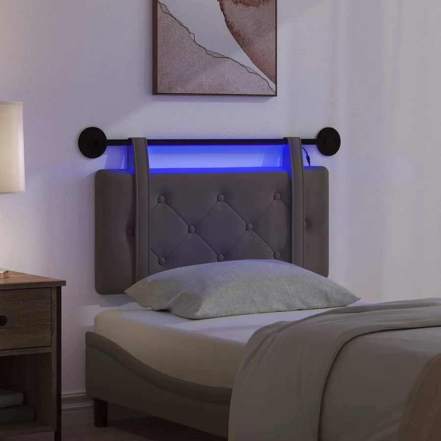 Tête de lit suspendue Avec lumière LED Gris Simili cuir - 5