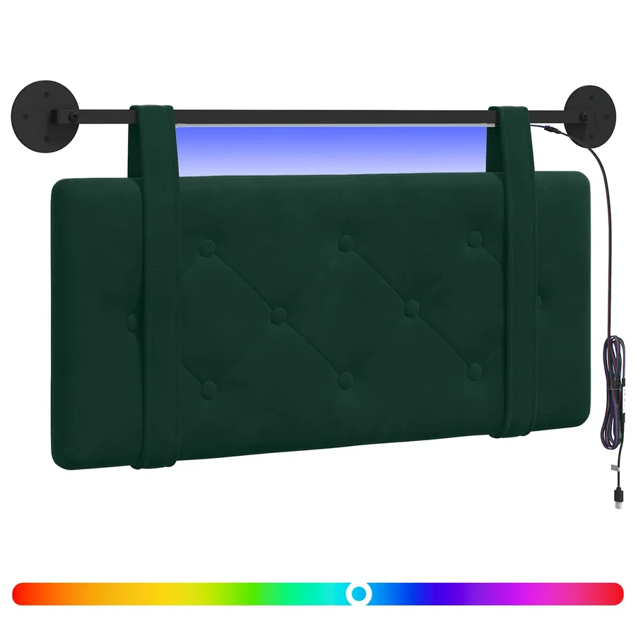 Tête de lit suspendue Avec lumière LED Vert foncé Velours - 2