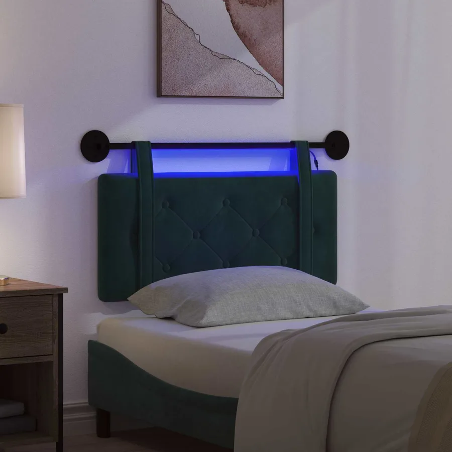 Tête de lit suspendue Avec lumière LED Vert foncé Velours - 5