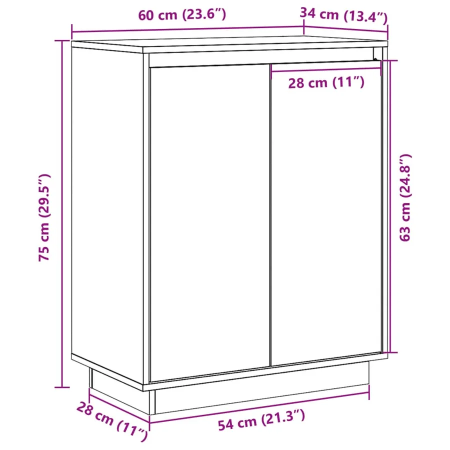Buffet Blanc 60x34x75 cm Bois massif de pin - 12