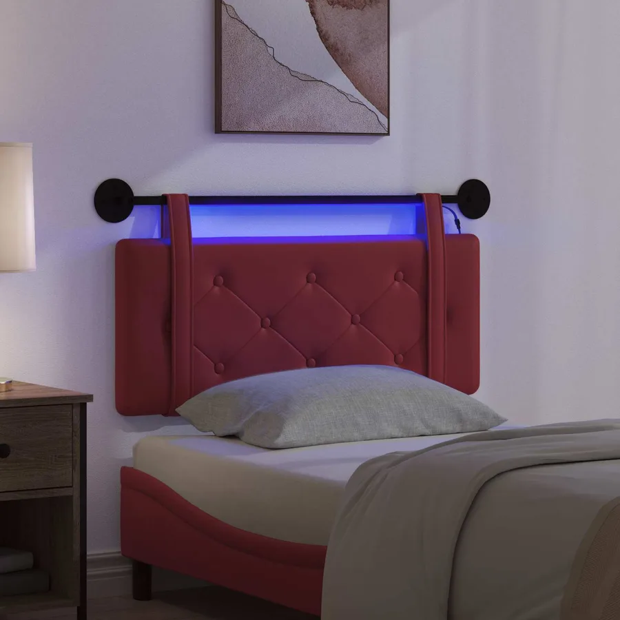 Tête de lit suspendue Avec lumière LED Bordeaux Simili cuir - 5