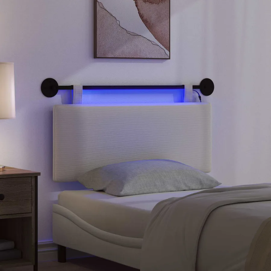 Tête de lit suspendue Crème Tissu en velours côtelé - 5