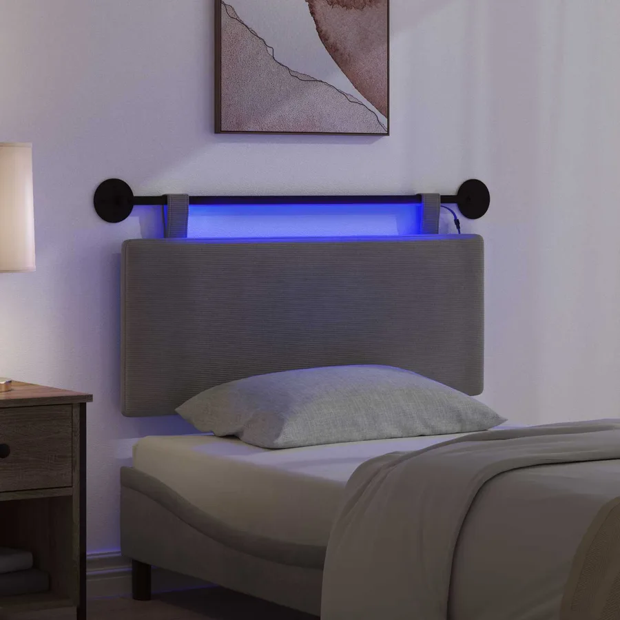 Tête de lit suspendue Gris clair Tissu en velours côtelé - 5
