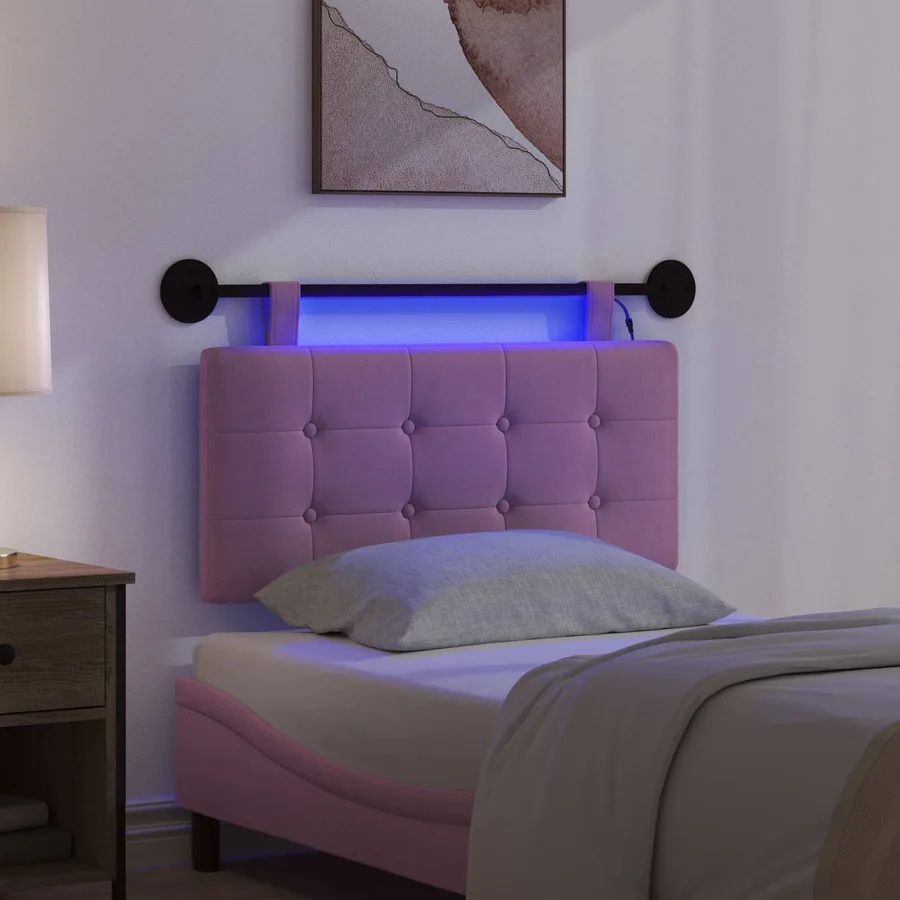 Tête de lit suspendue Avec lumière LED Rose Tissu - 5