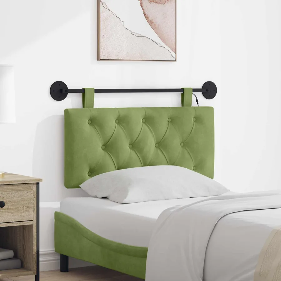 Tête de lit suspendue Avec lumière LED Vert clair Velours