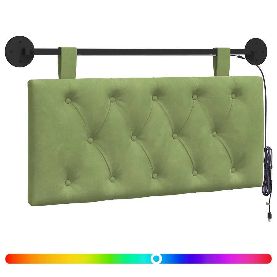 Tête de lit suspendue Avec lumière LED Vert clair Velours - 2