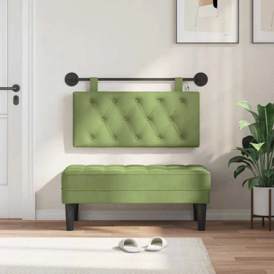 Tête de lit suspendue Avec lumière LED Vert clair Velours - 3