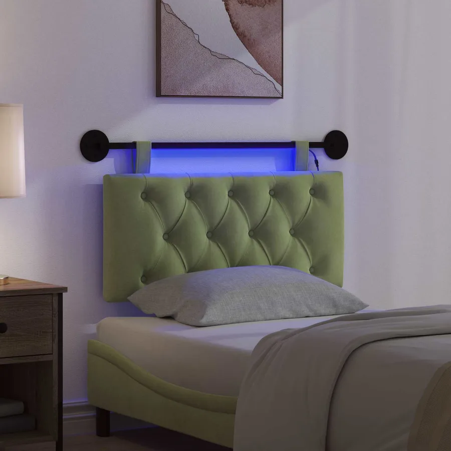 Tête de lit suspendue Avec lumière LED Vert clair Velours - 5