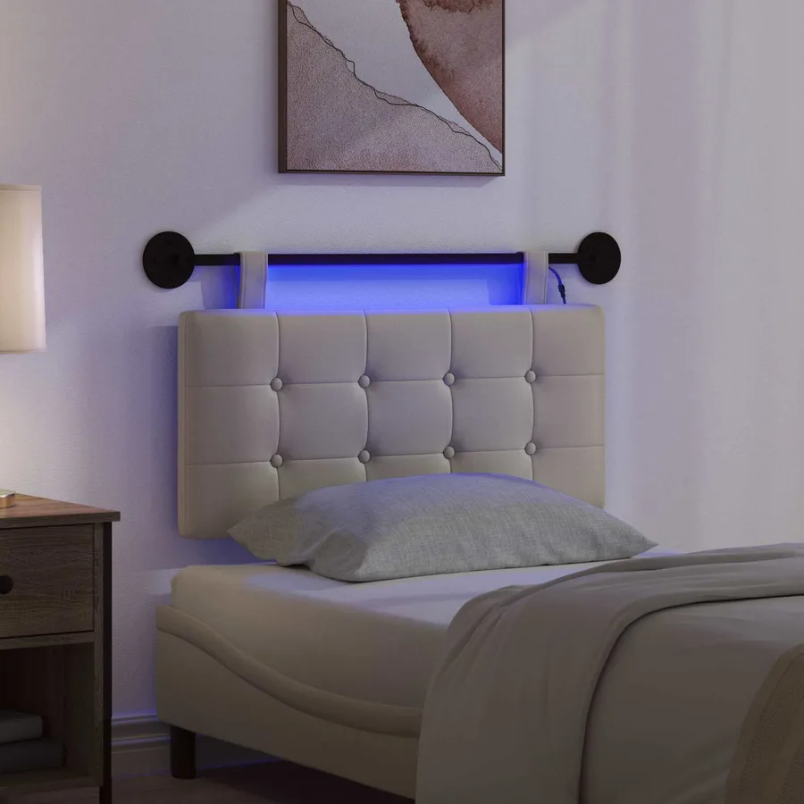 Tête de lit suspendue Avec lumière LED Crème Simili cuir - 5