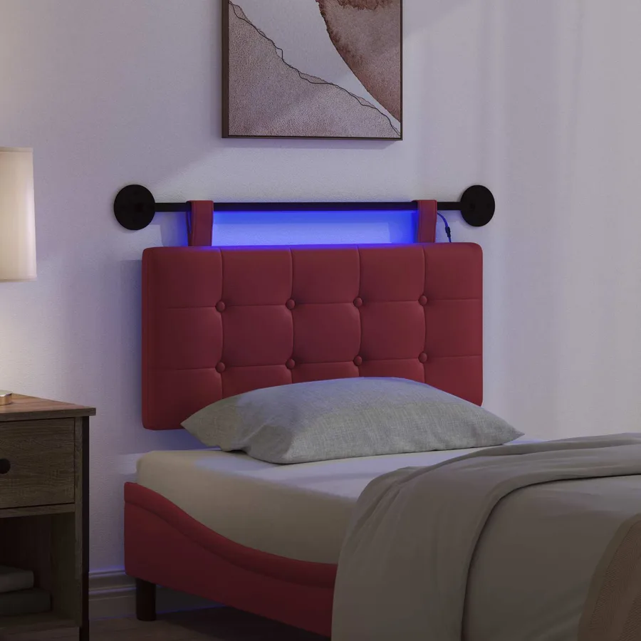 Tête de lit suspendue Avec lumière LED Bordeaux Simili cuir - 5