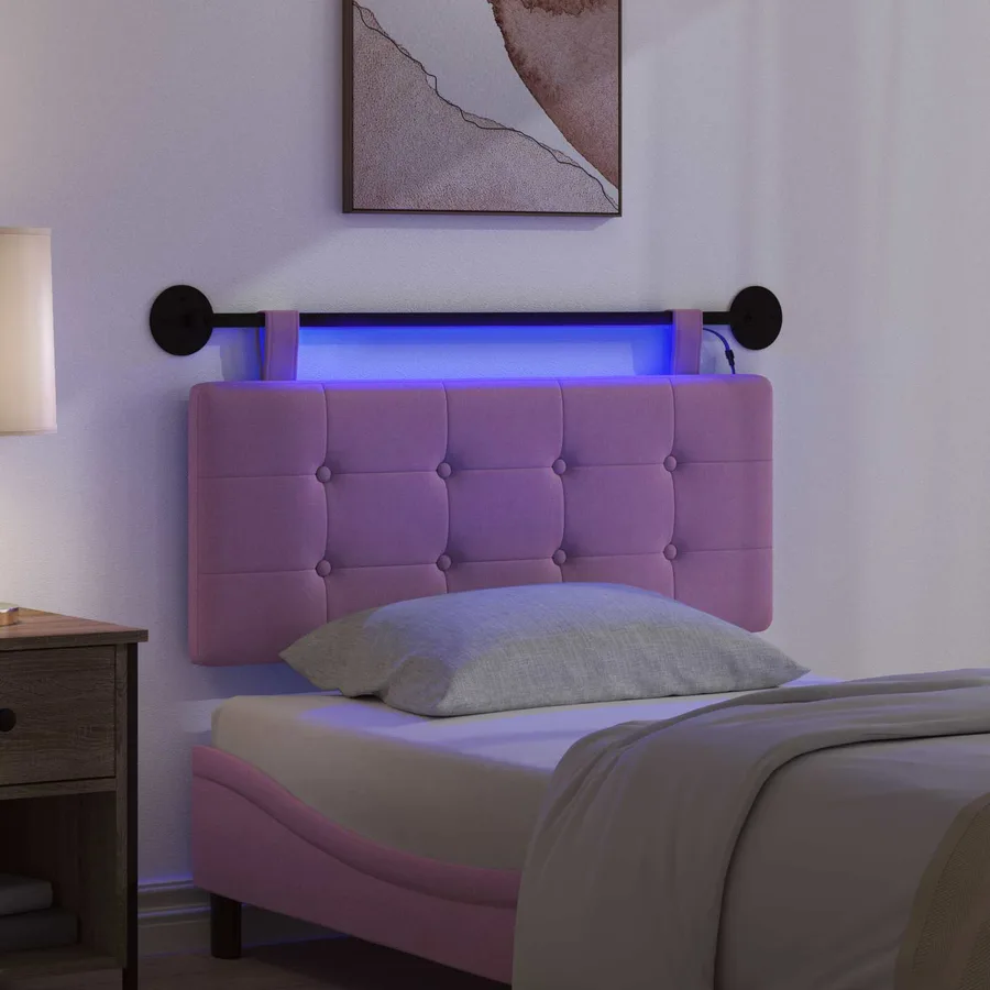 Tête de lit suspendue Avec lumière LED Rose Tissu - 5