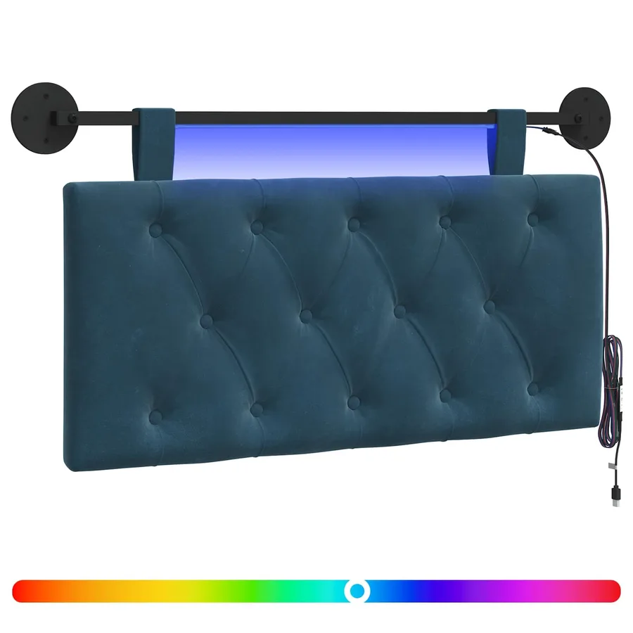 Tête de lit suspendue Avec lumière LED Bleu Velours - 2