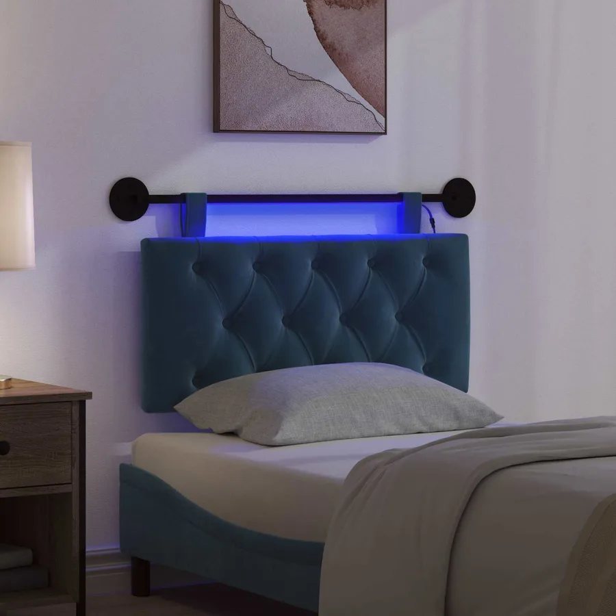 Tête de lit suspendue Avec lumière LED Bleu Velours - 5
