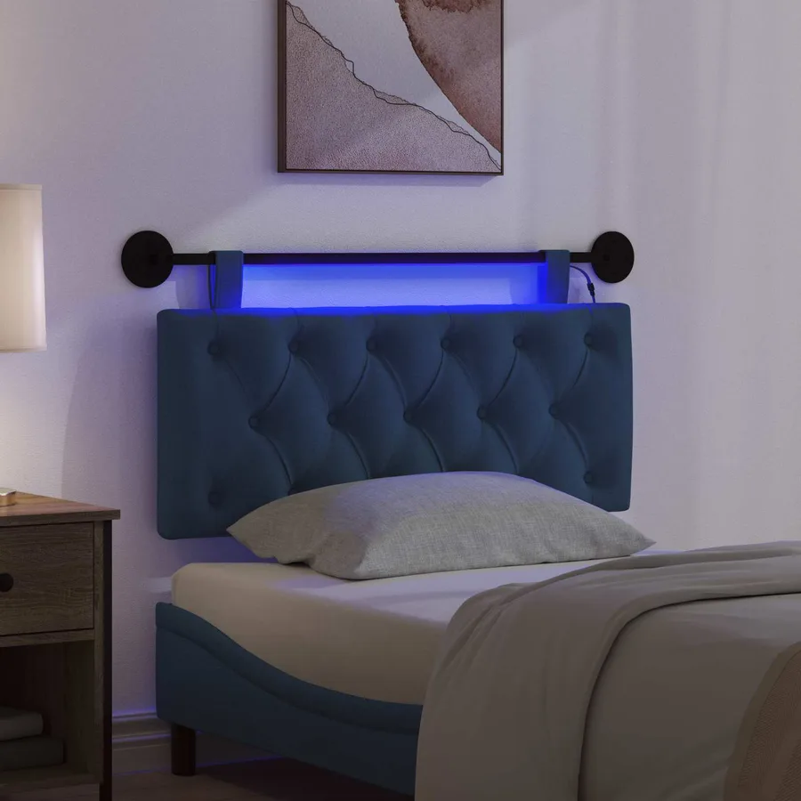 Tête de lit suspendue Avec lumière LED Bleu Tissu - 5