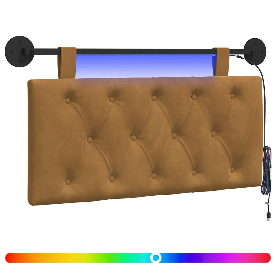 Tête de lit suspendue Avec lumière LED Marron Velours - 2
