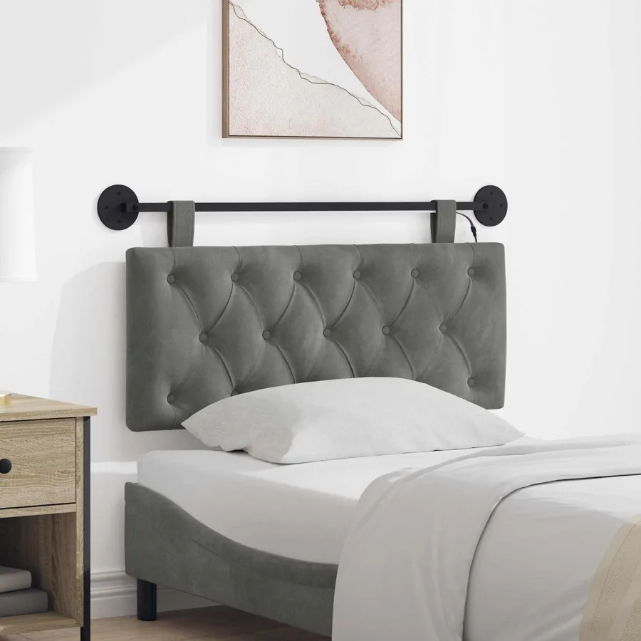 Tête de lit suspendue Avec lumière LED Gris foncé Velours