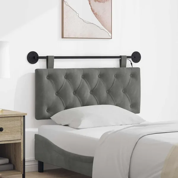 Tête de lit suspendue Avec lumière LED Gris foncé Velours